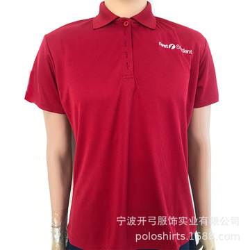 枣红色全涤鸟眼布144f女式翻领5粒扣进口刺绣字母logo 速干polo衫