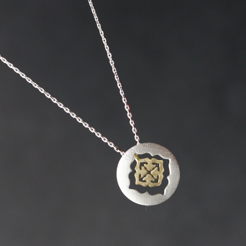 纳福阁银饰批发925纯银套链手工拉丝银复古吉祥纹银吊坠配银项链