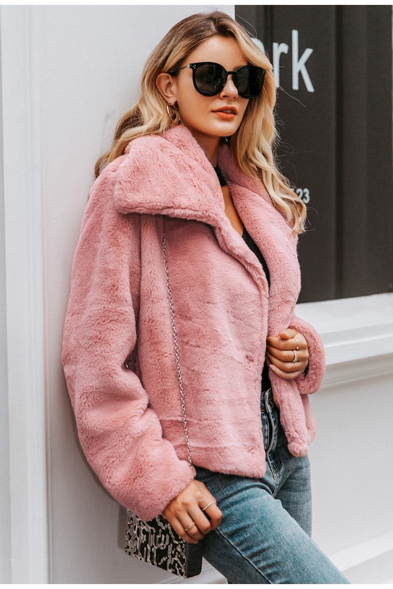 人造毛皮冬季女式外套秋冬加厚女式外套短夹克仿皮草毛绒保暖外套