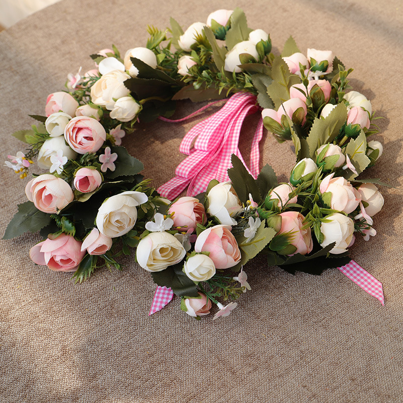 手工仿真情人节居家花环花圈门挂墙挂玫瑰花绢花婚礼装饰场地布置