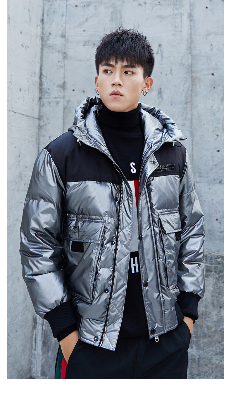 【梭织】 欧美潮牌白鸭绒羽绒服男2019冬季新款男装加厚保暖连帽短款