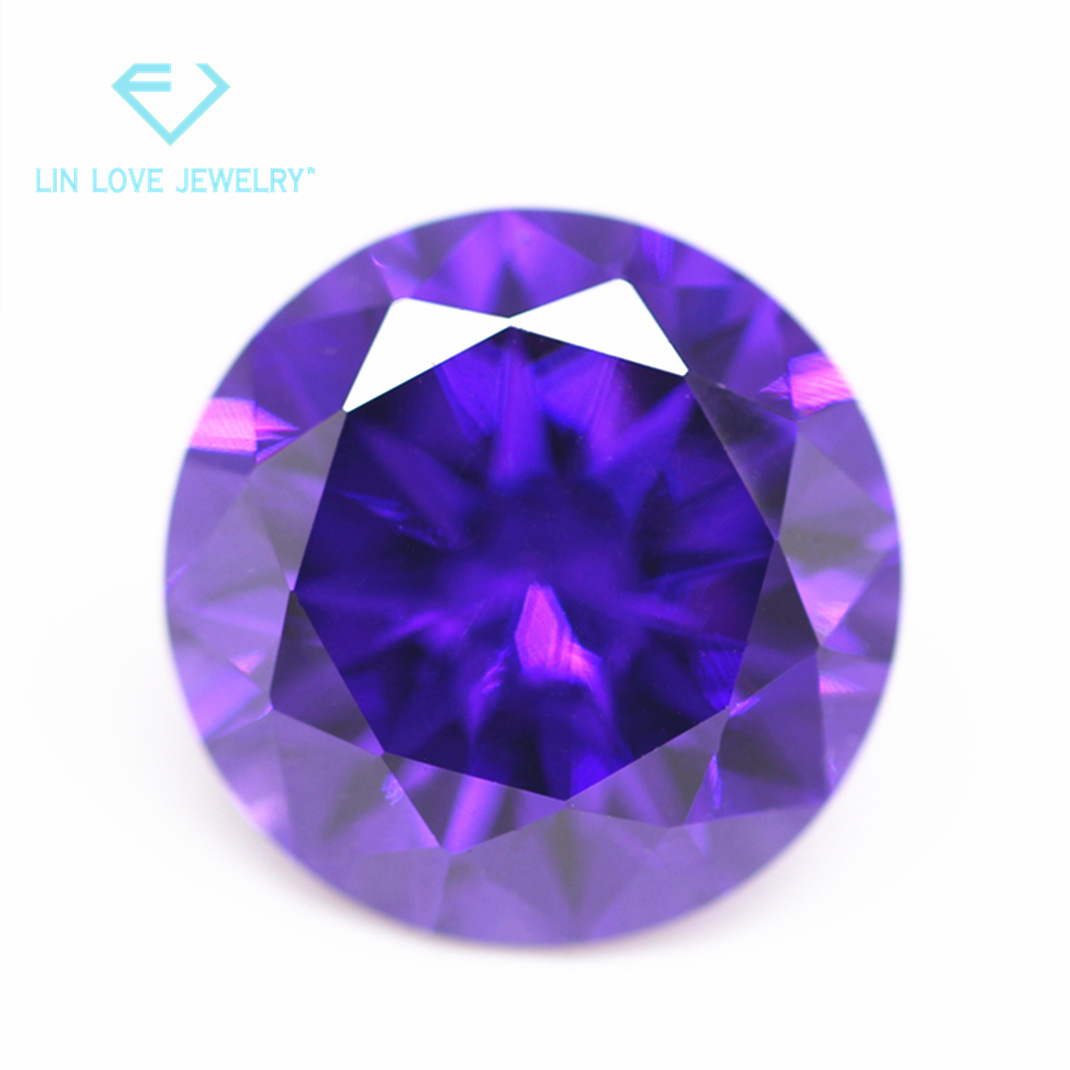 工厂批发5a 圆形紫蓝锆石裸石 人造尖底彩色皓石合成氧化锆cz钻