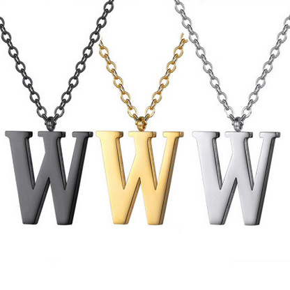不锈钢三色字母项链 欧美时尚个性百搭26个钛钢英文字母吊坠项链