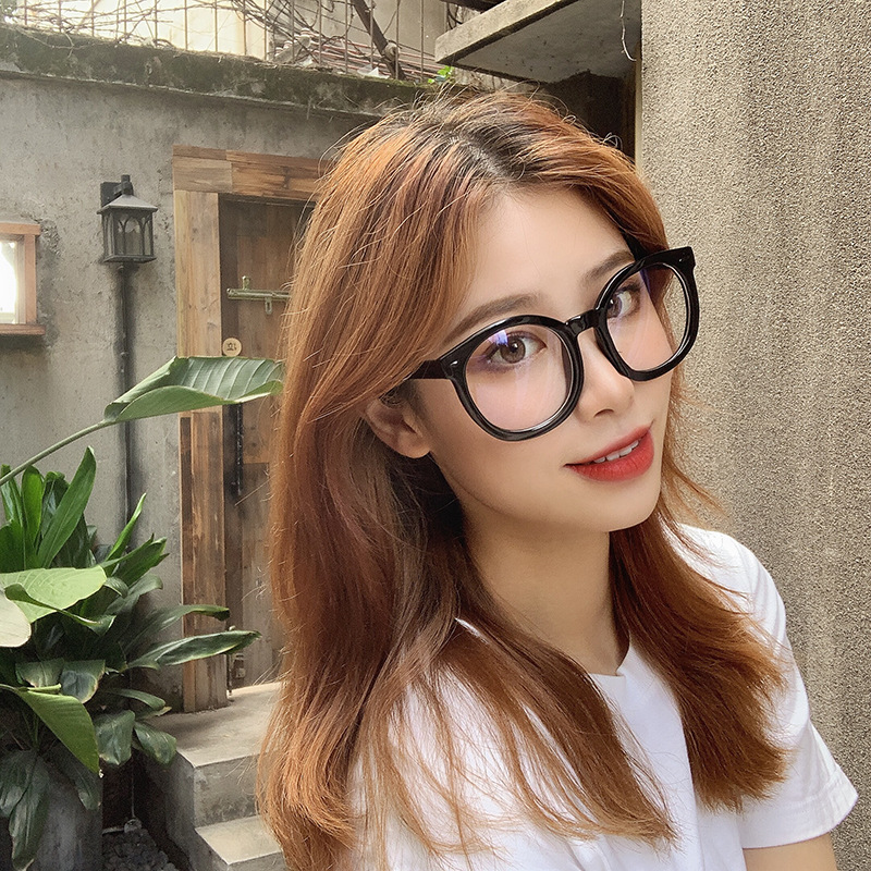 新款复古网红款圆形眼镜框顽童大人黑色粗边框米钉箭头平光眼镜女