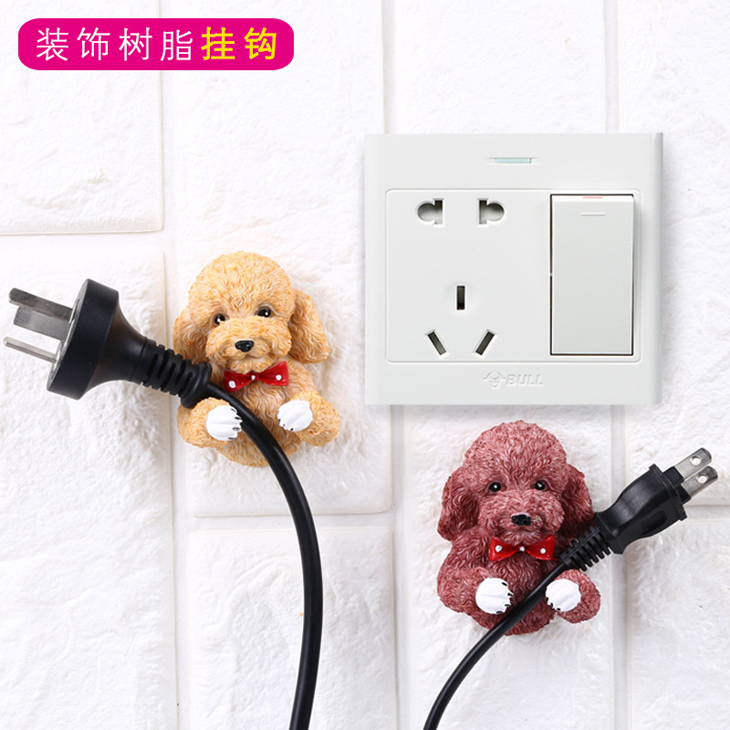 Creative Puppy Adorable Dog Household Sticky Hook Plug Organizing Bracket Cute Cartoon Socket Power Cord Storage Hook Rack