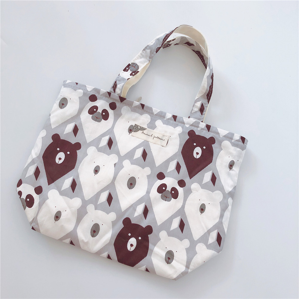 【归蝶布包】韩版可爱动物图案拉链小布包棉布袋手提袋便当小拎包