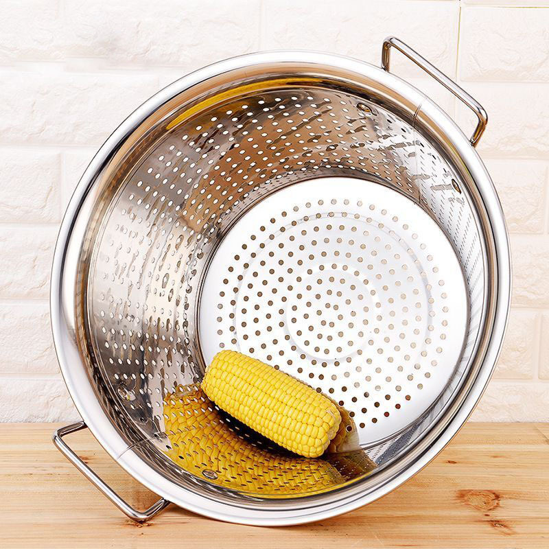 不锈钢大容量加深小孔双柄多用漏水桶餐厅厨房洗菜洗米桶过滤盆