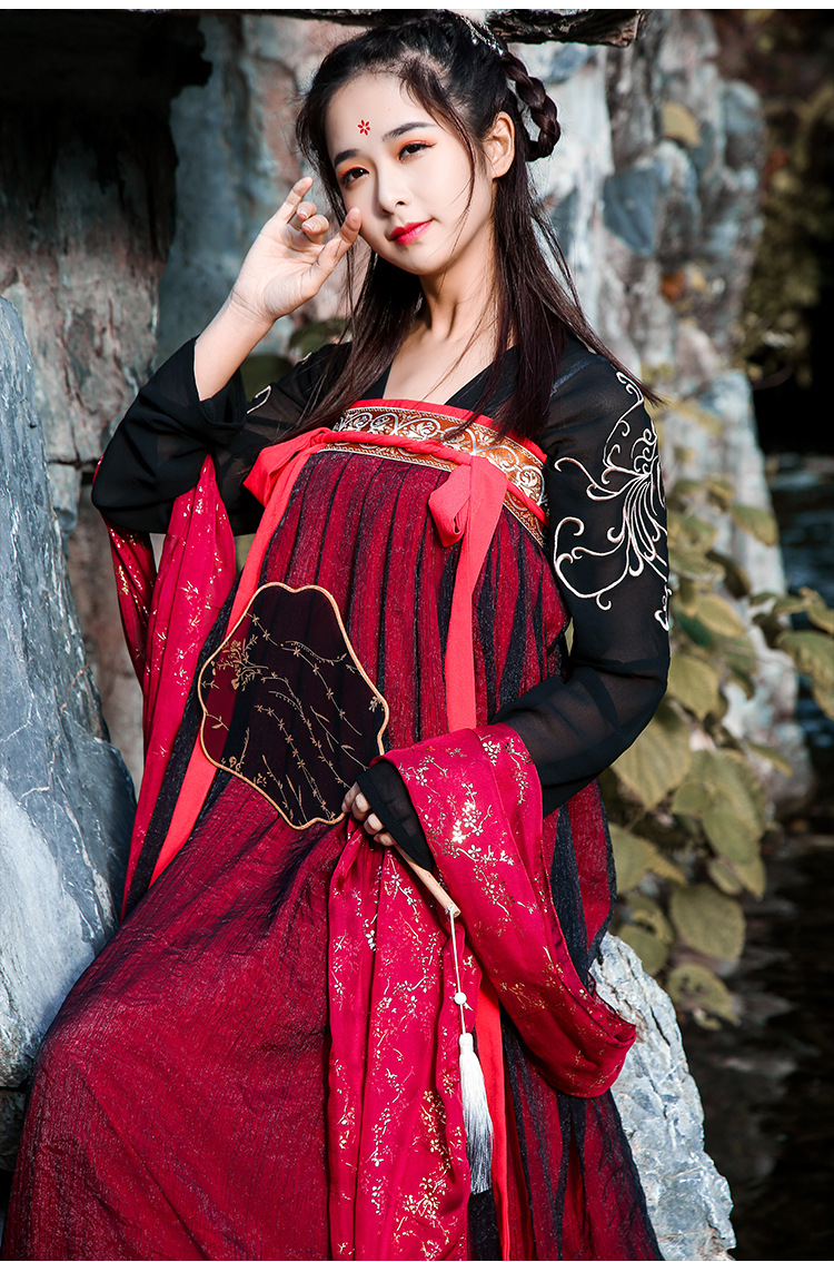 红颜劫汉服女成人齐胸襦裙对襟金乌绣花红仙女裙清新飘逸淡雅古装