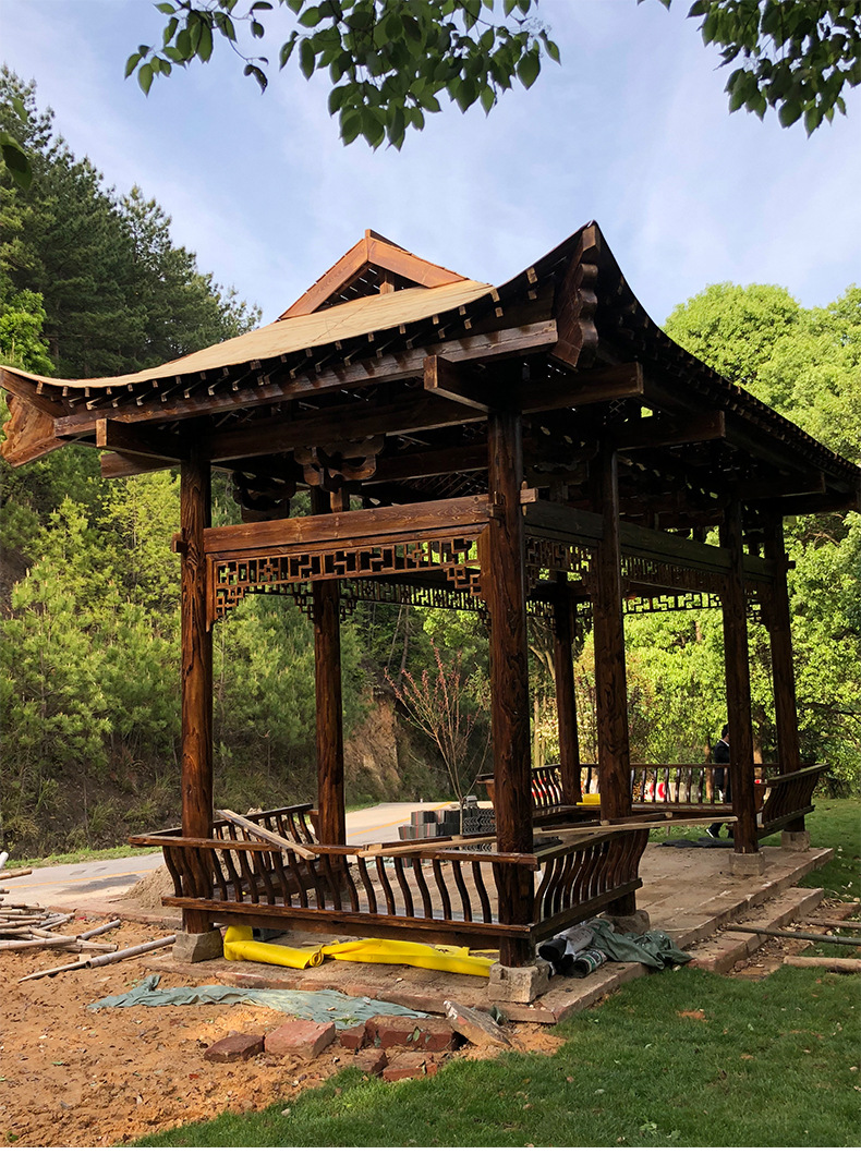 仿古休闲水榭亭子 室外景观木制亭子 水榭亭 户外碳化亭台水榭