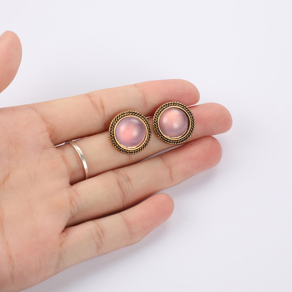 唯星新款圆形宝石耳钉10个/包跨境专供复古宝石耳环饰品女士耳钉