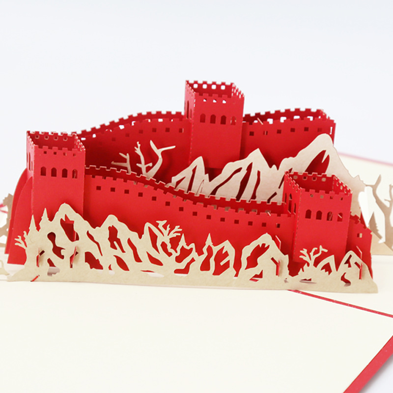 创意国庆节万里长城3d立体贺卡爱国立体纸雕请柬旅游祝福卡批发