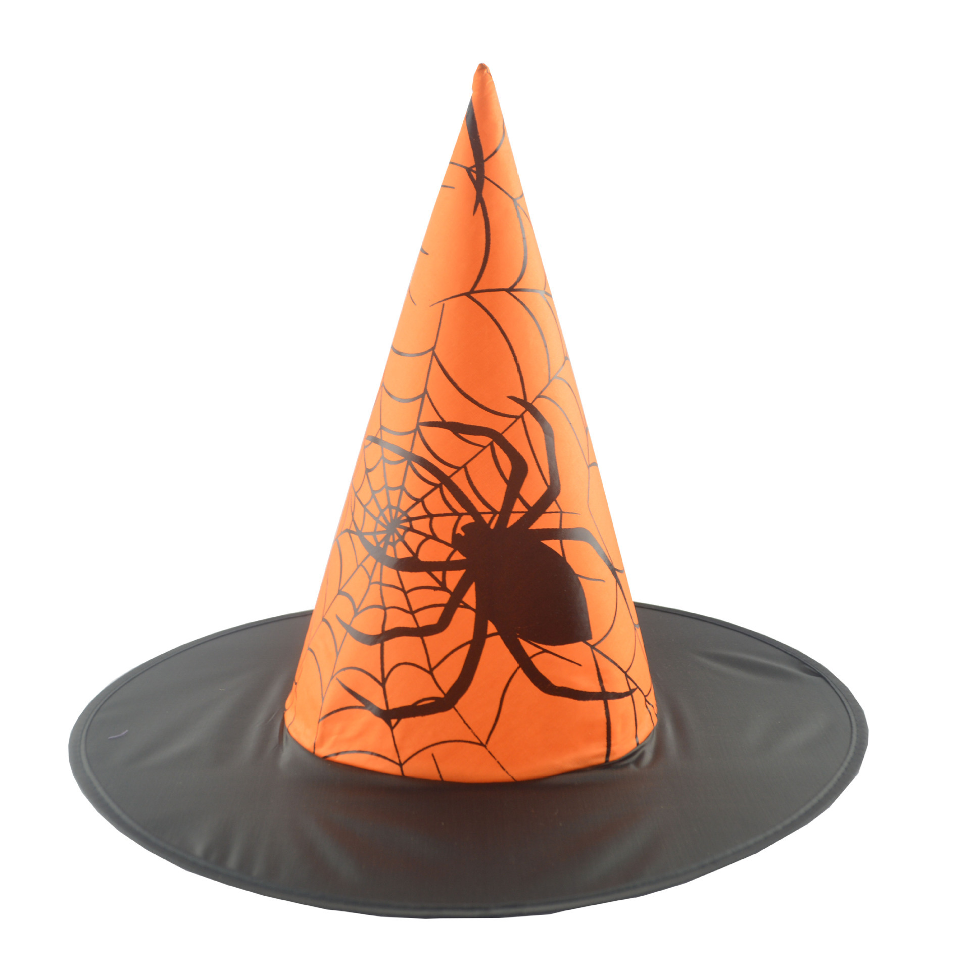 万圣节巫婆帽尖头缎带蝙蝠玫瑰花羽毛南瓜印花帽黑尖帽子女巫帽