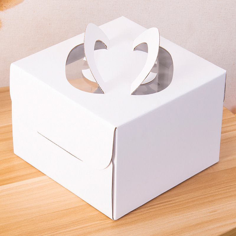 出口品质 韩国烘焙包装 4/6/8寸白色开窗手提乳酪蛋糕盒西点盒