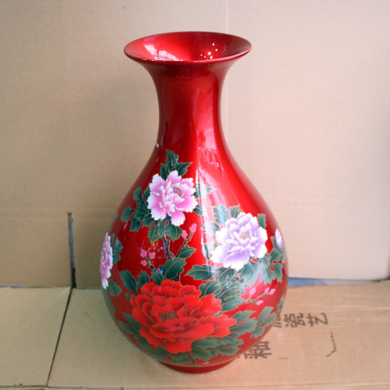陶瓷花瓶水晶釉大红瓷瓶家居日用抽象简约现代摆件花器工艺品中式