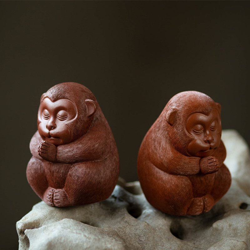 批发宜兴紫砂茶宠猴子手工大圣孙悟空摆件雕塑茶具大红袍拉毛猴子