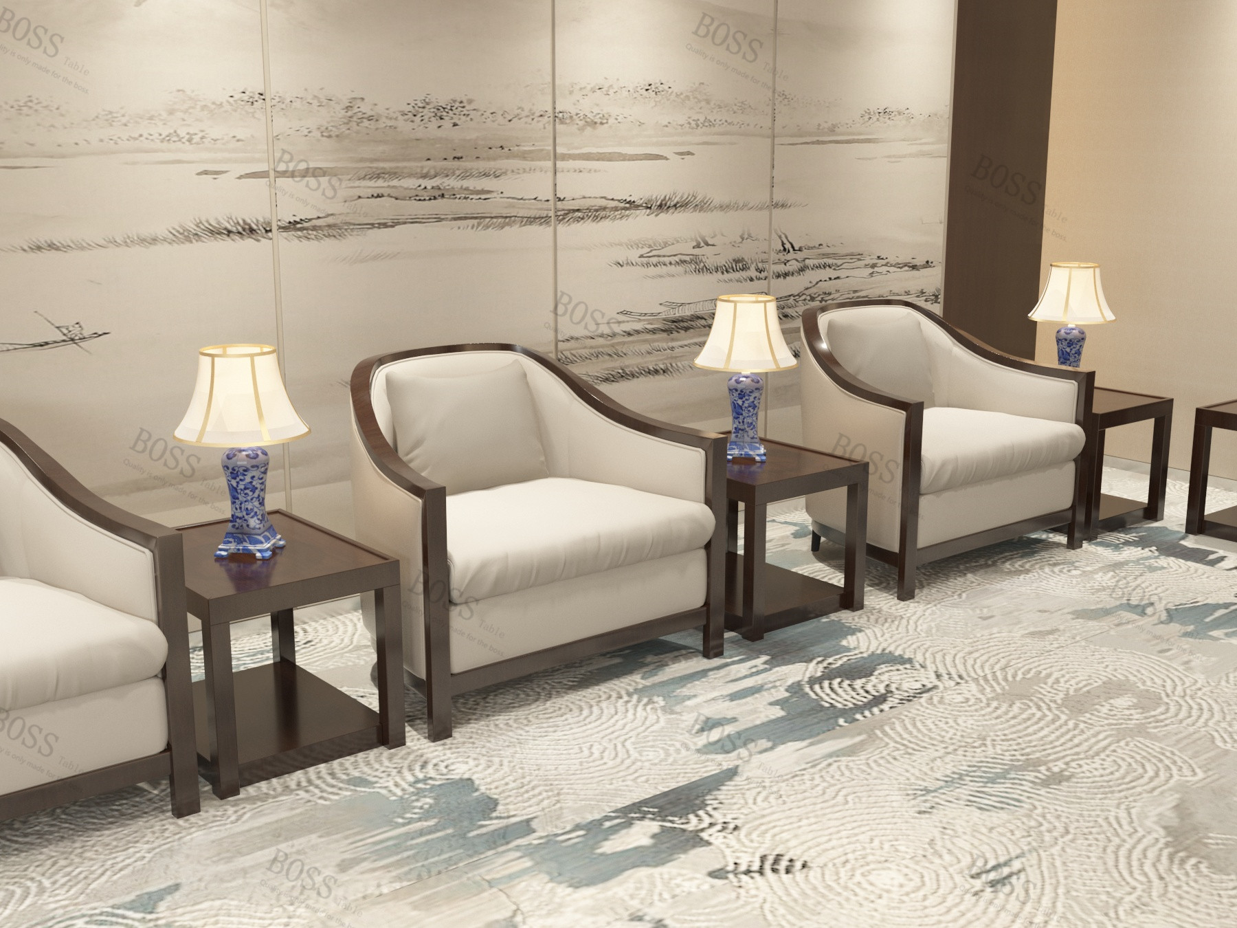 沙发椅新中式会议接待桌椅贵宾沙发组合办公室商务单人位懒人批发-阿