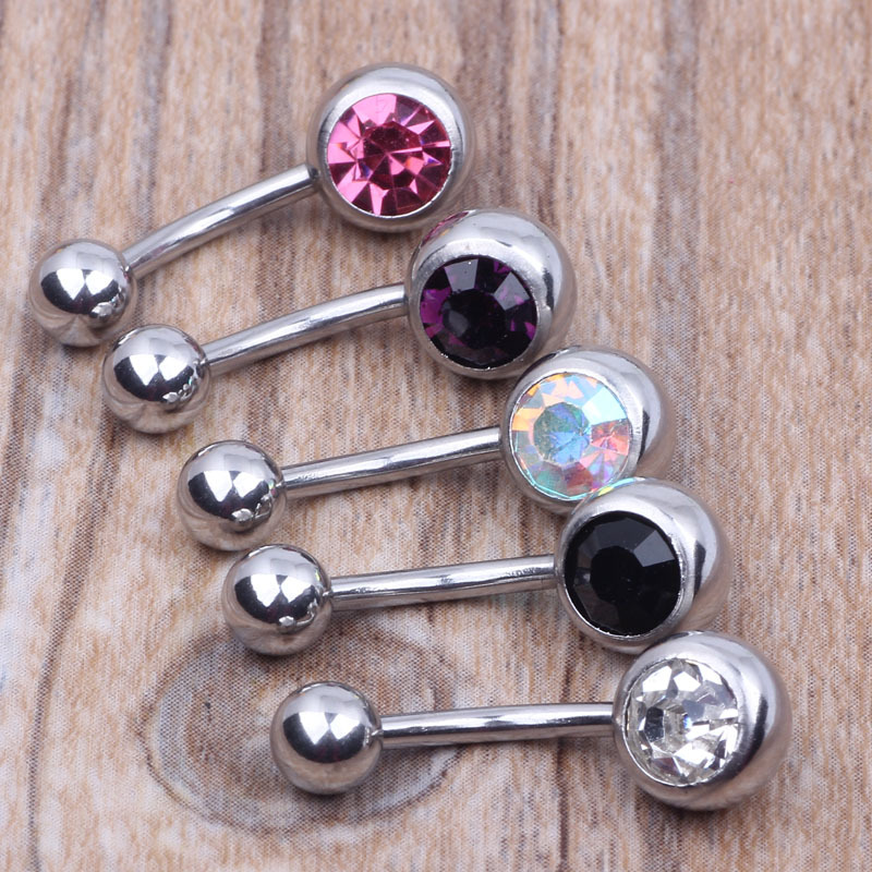 6mm杆粗镶钻捷克钻肚脐环 钛钢肚脐钉 厂家直销