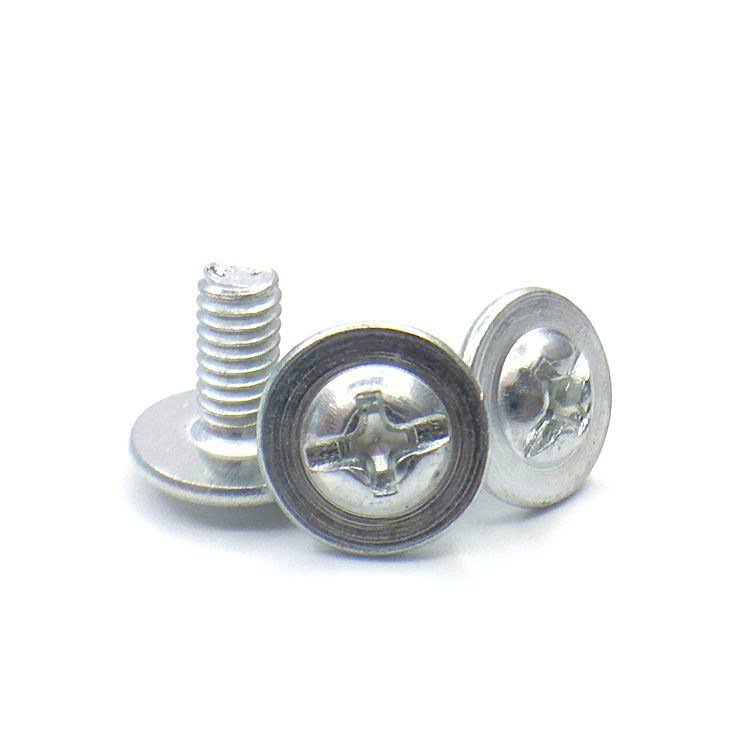 批发pwm加大头带垫机丝 白锌圆头带垫机牙螺丝 介子头大头机丝
