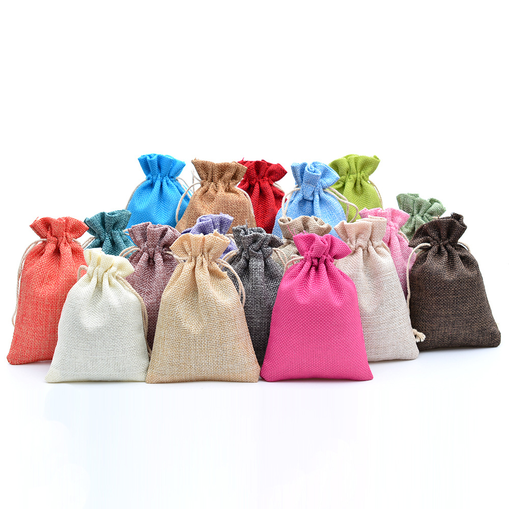 彩色棉绳麻布抽绳袋束口首饰佛珠手串礼品包装亚麻布袋新年盲袋