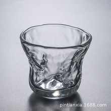 随形玻璃小茶杯耐热锤纹加厚个人单杯主人杯手工日式功夫茶道茶具