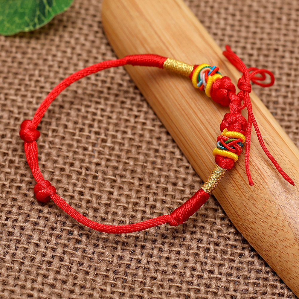 手工编织半成品红绳手链 绕线金丝纽扣结手绳diy手链批发