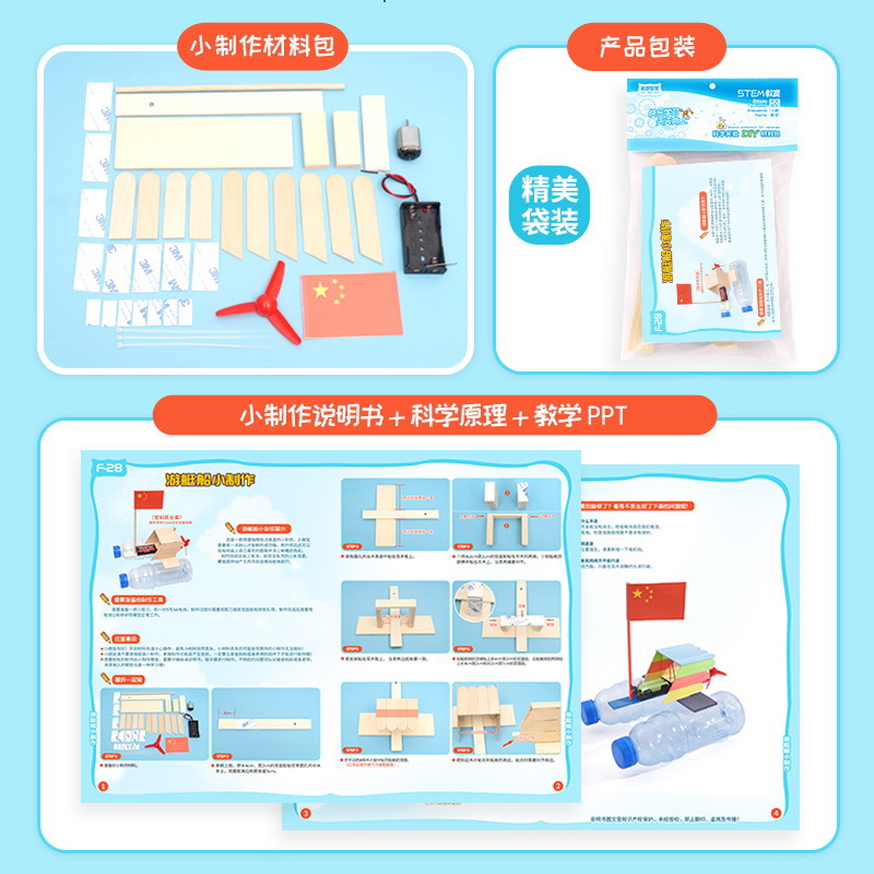 科技小制作小发明diy风力船游艇船幼儿园小学生科技手工作业材料