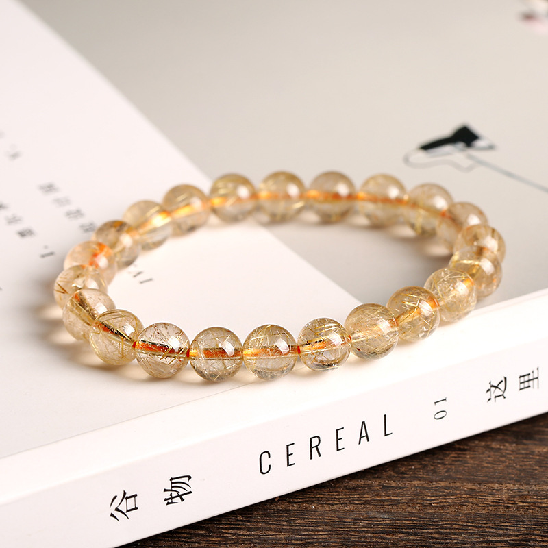 Hot Sale 10mm Gold Rutilated Quartz Bracelet Natural Crystal Rutile Bracelet Hair Crystal Factory Wholesale Ornament Generation Hair