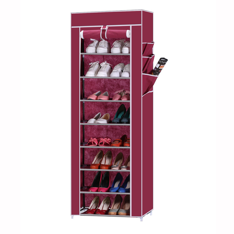 10-Layer High-Rise Simple Shoe Rack Dustproof Storage Shoe Cabinet Creative Shoe Rack Multi-Layer Combination Rack with Side Bag
