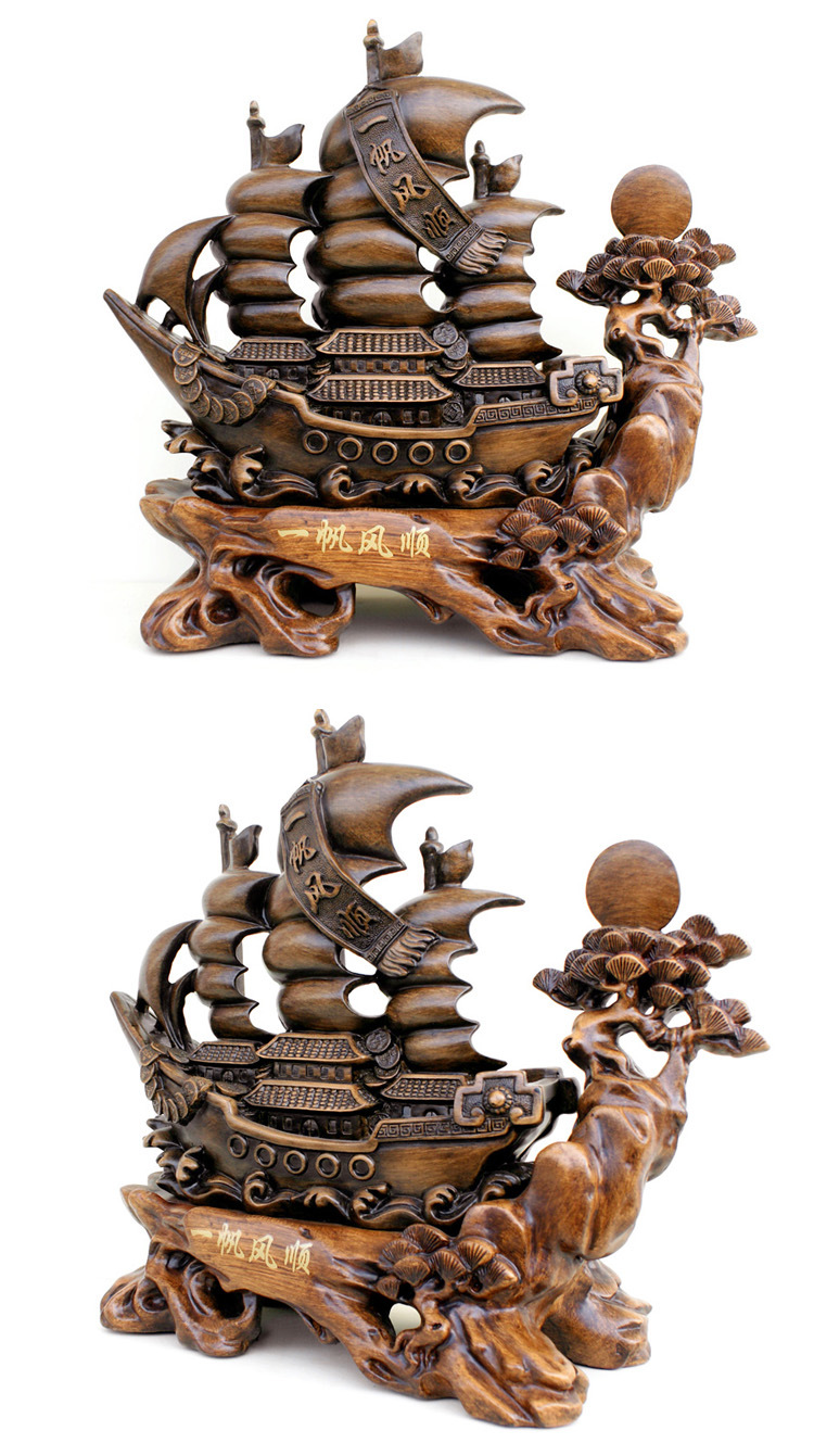 锦源木艺 树脂船摆件一帆风顺龙舟摆件 开业礼品工艺品家居装饰品