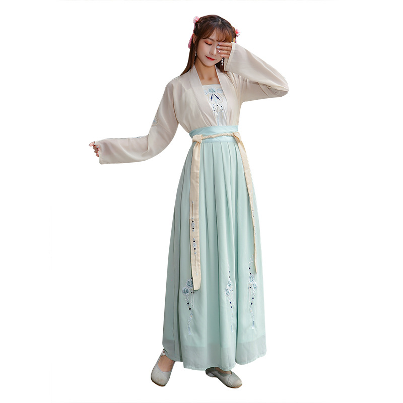 汉服女春装改良中国风套装学生樱花超仙齐胸襦裙仙女花嫁古装服装