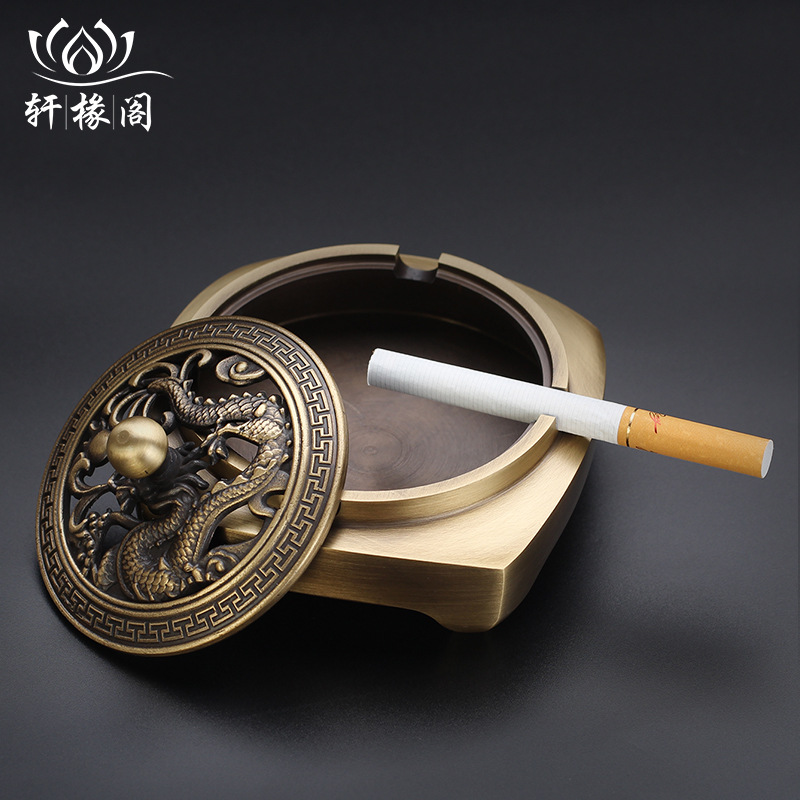 厂家纯铜中式烟灰缸创意带盖烟缸礼品家居客厅办公室全铜摆件