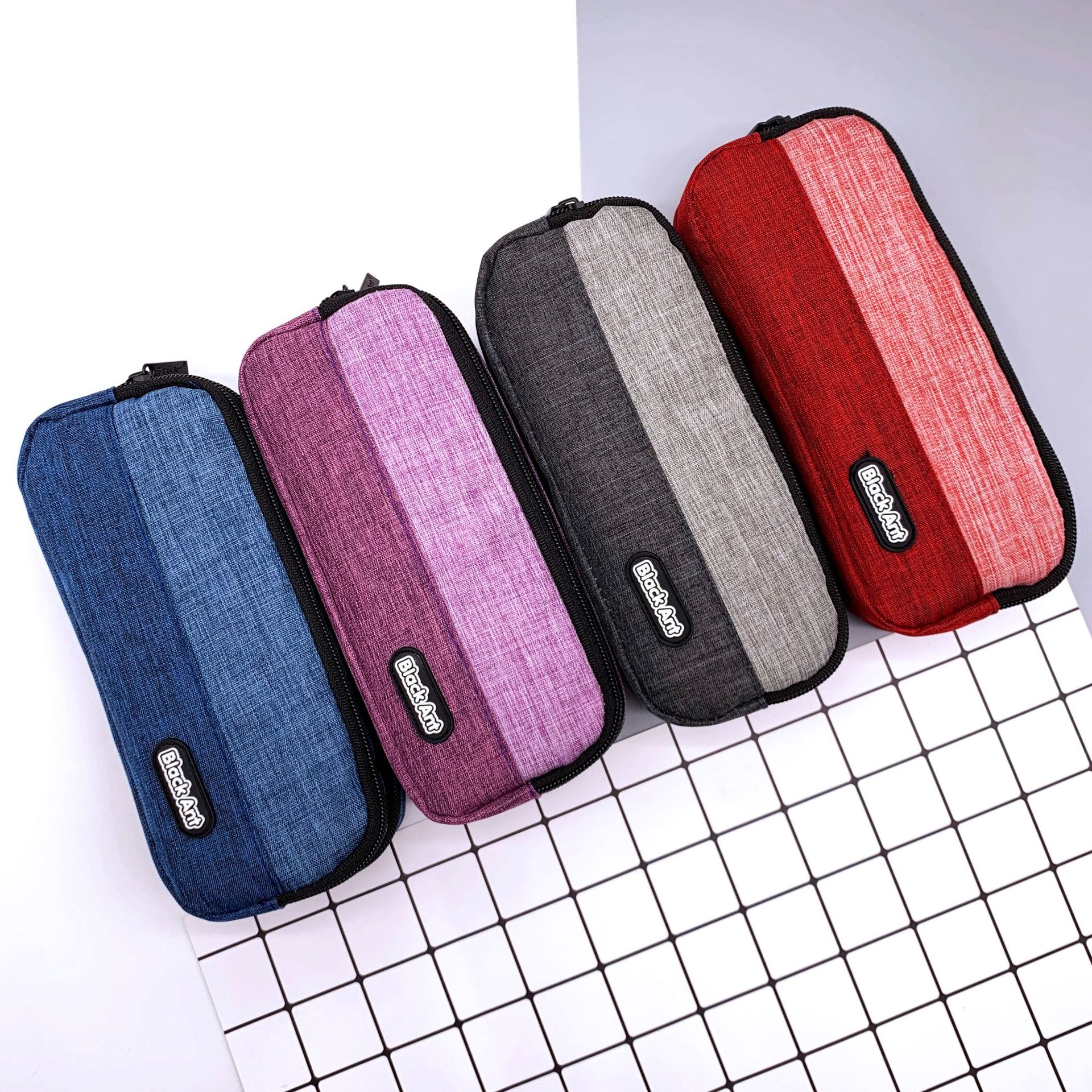 pvc拉链笔袋 文具袋文具包创意大容量铅笔袋定制logo pencil case_黑