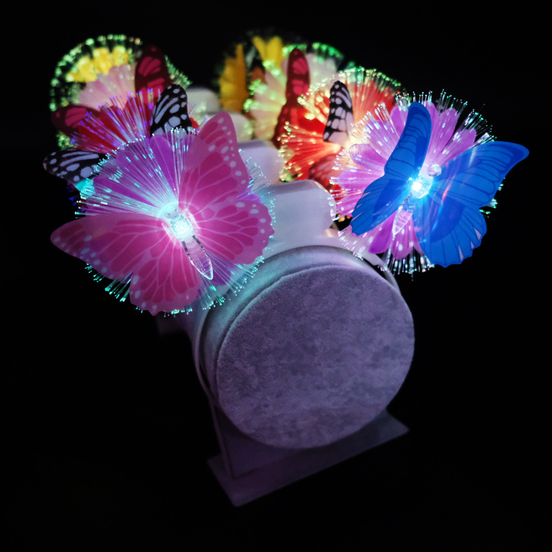 LED Luminous Double Light Butterfly Head Buckle Four Seasons Optical Fiber Luminous Party Supplies Headband