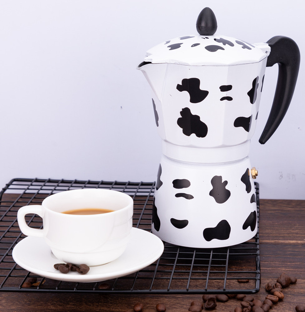[Ma Yi Coffee] Aluminum Coffee Pot Moka Pot Cow Color Spraying Coffee Pot Italy Electric Coffee Pot