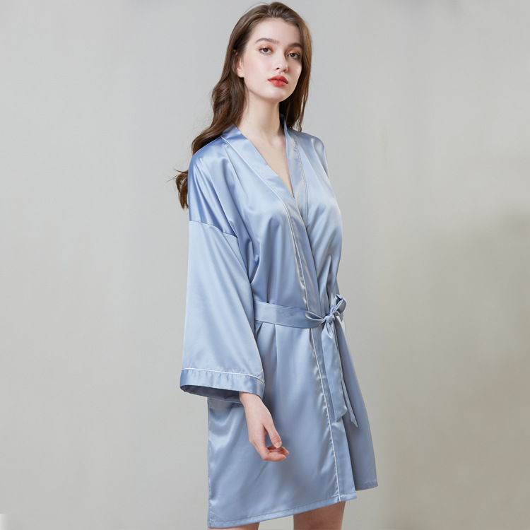 Hot-Selling Pajamas plus-Sized Emulation Silk Nightgown Women's Summer Long-Sleeved Morning Gowns Ice Silk Bath