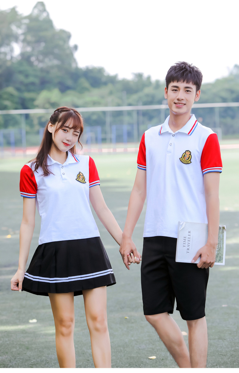 白t红袖校服套装学院风韩版夏季英伦班服初中高中学生毕业季校园