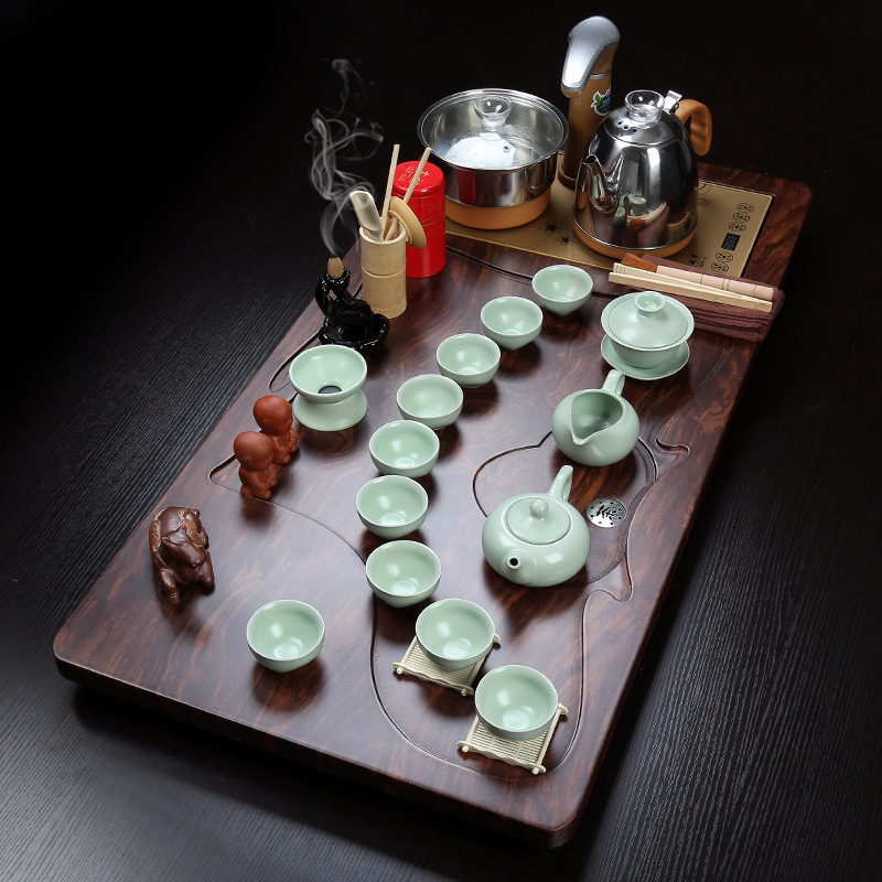 仿生木茶盘茶台茶道家用简约紫砂茶杯功夫茶具套装全自动电器