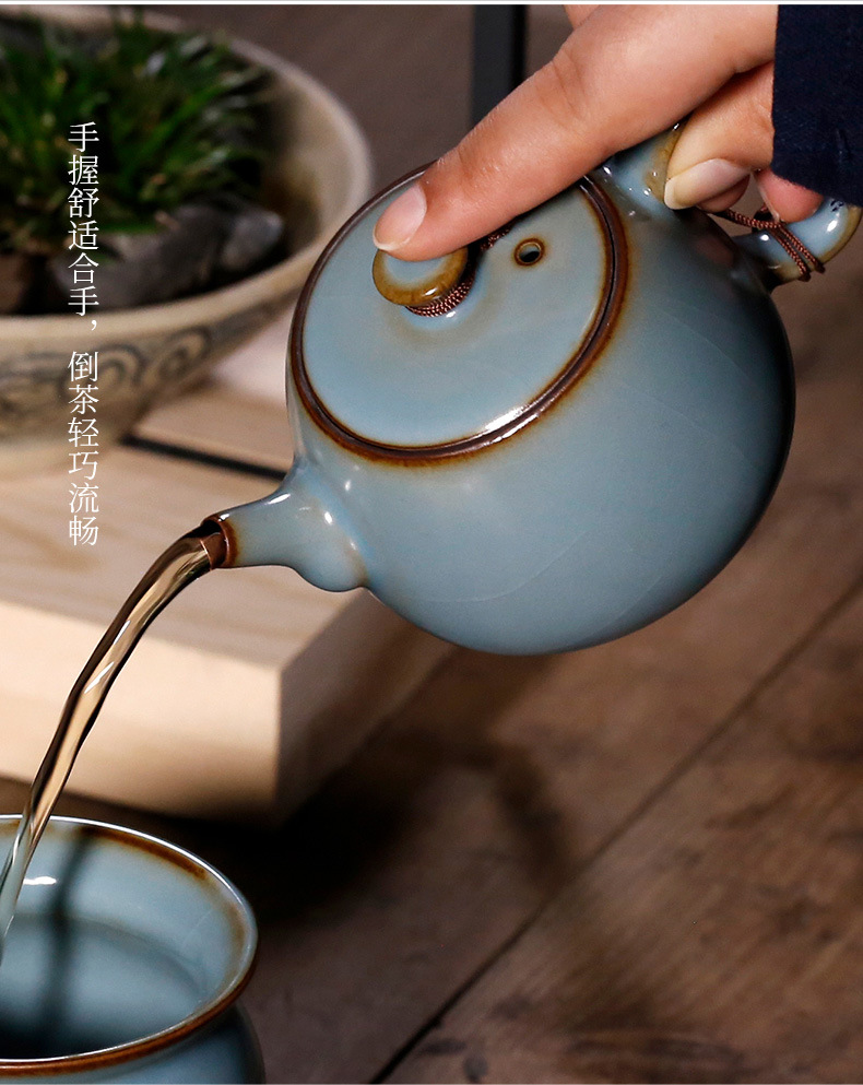 汝窑小茶壶单壶开片可养功夫茶杯冰裂釉手工日式陶瓷小号复古茶具
