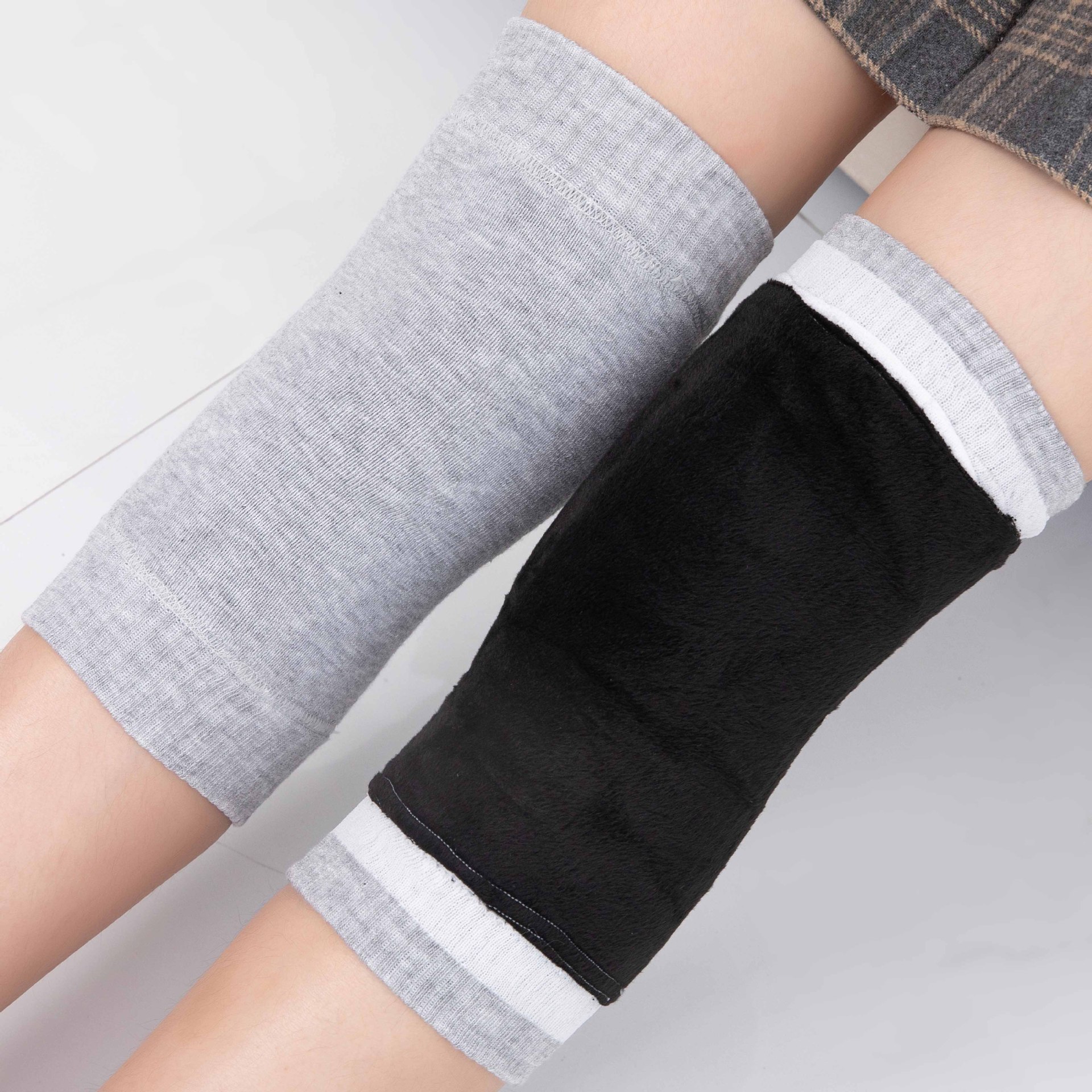 护膝户外室内空调保暖防护秋冬季加绒加厚针织棉保暖毛圈护膝h20