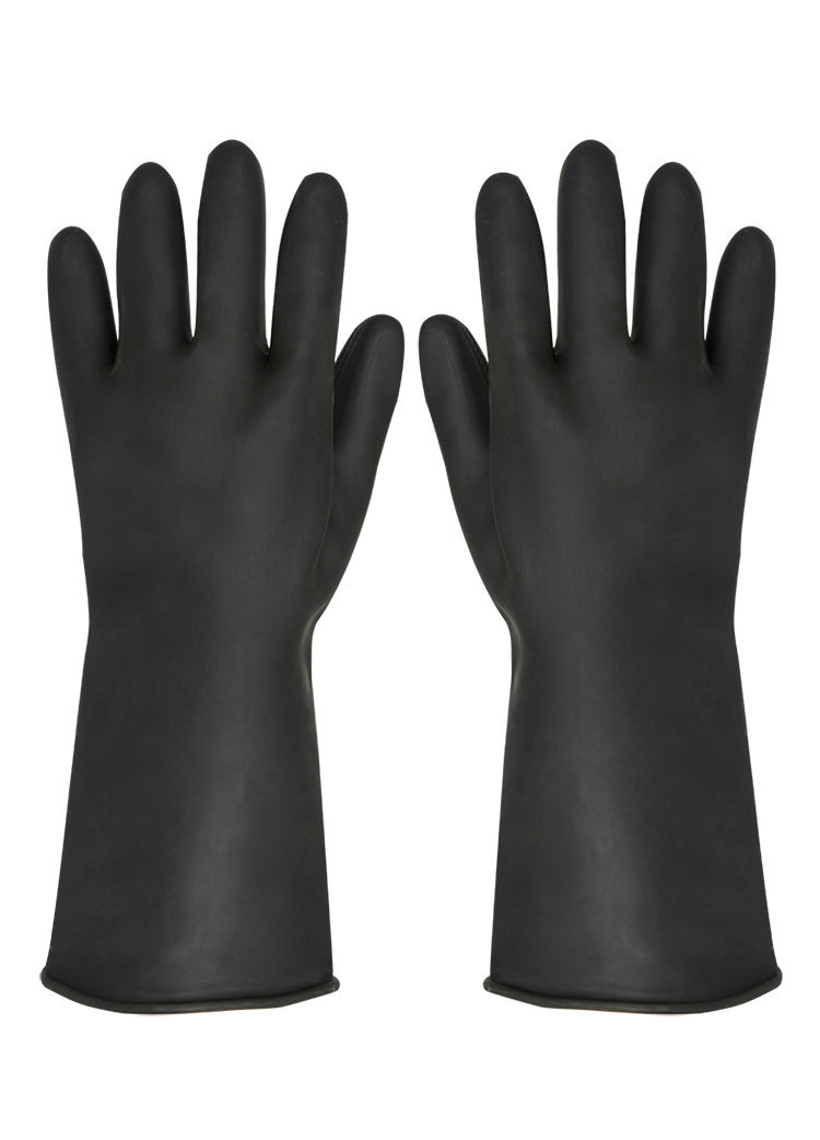 春洋牌防滑乳胶手套长袖工业耐酸碱防化橡胶涂层黑色加长加厚耐磨