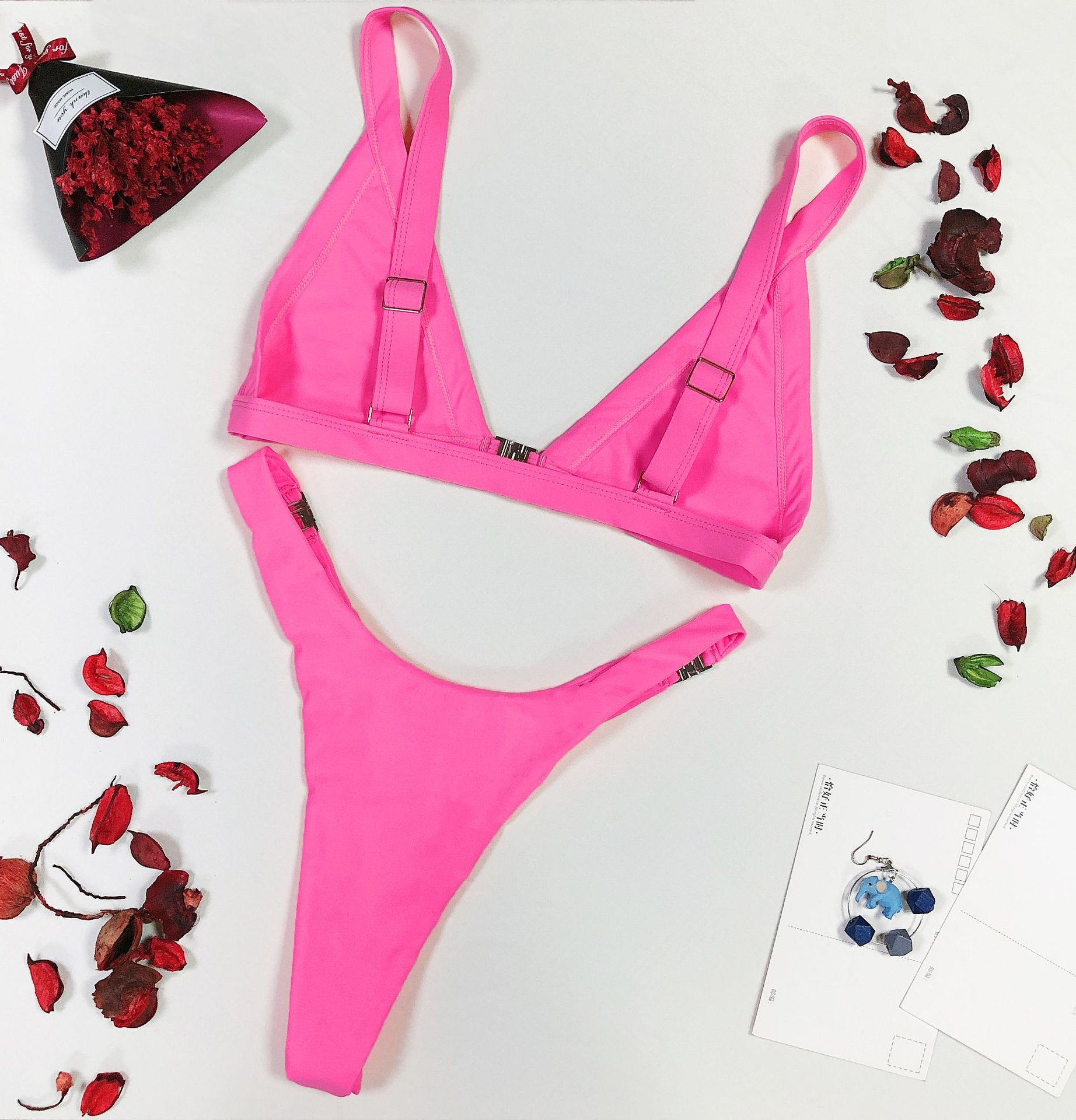 2020新款欧美比基尼 纯色性感三点bikini 亚马逊速卖通跨境泳衣女