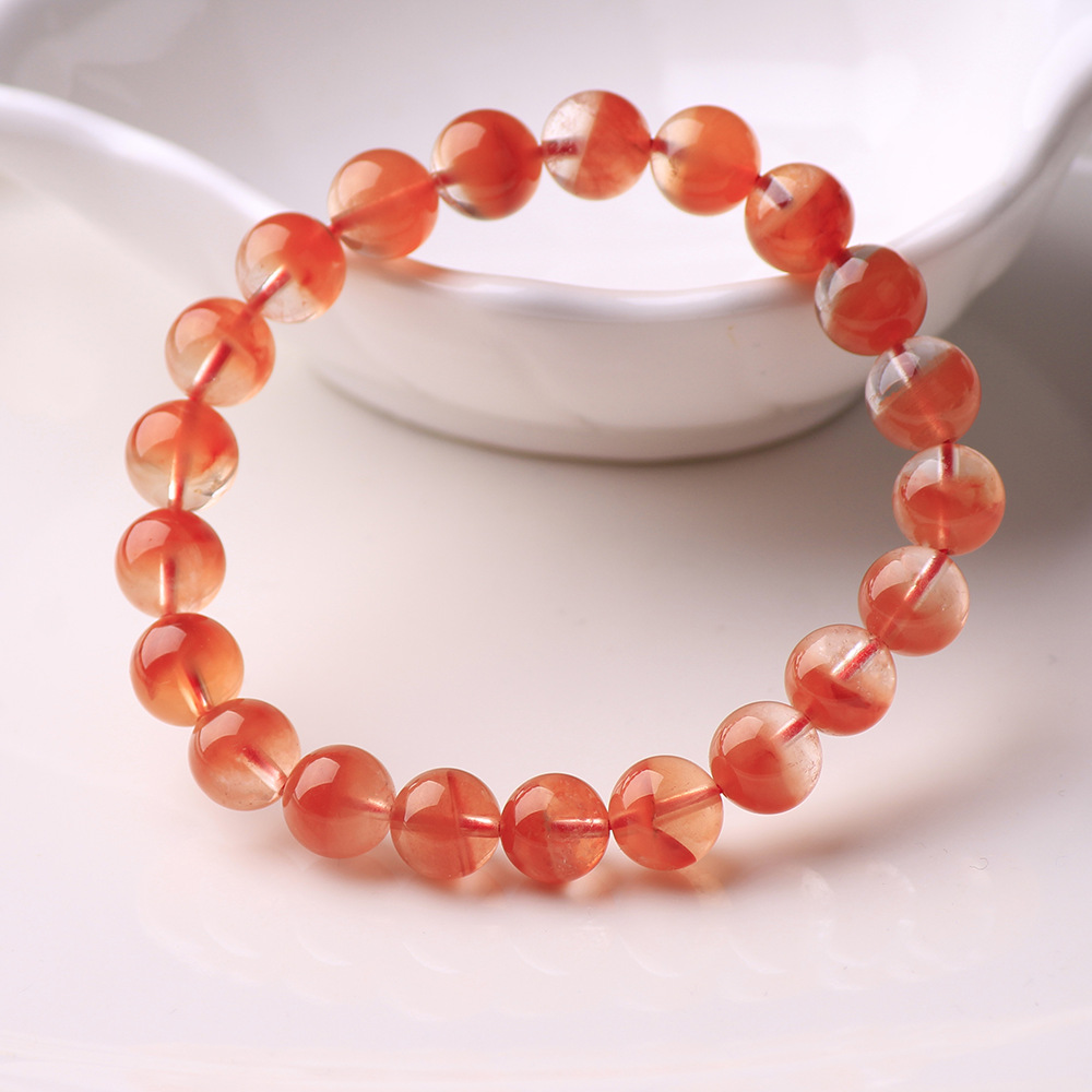 天然红兔毛聚宝盆手链女男 红兔毛发晶单圈手串水晶饰品厂家直销