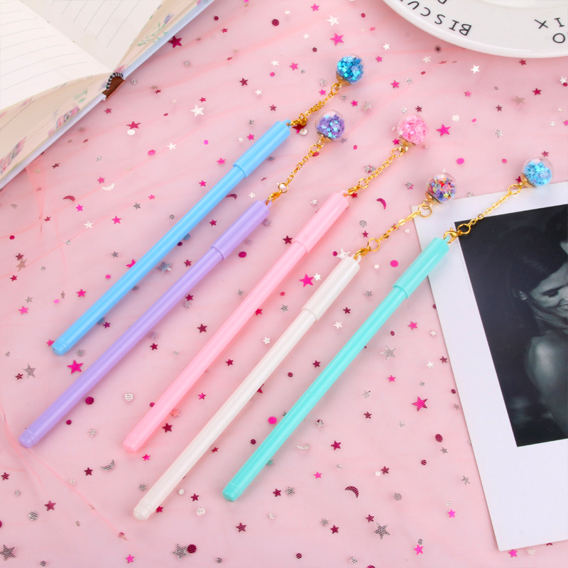 创意星星挂件中性笔情侣小仙女吊坠笔水晶球亮片 学生书写工具
