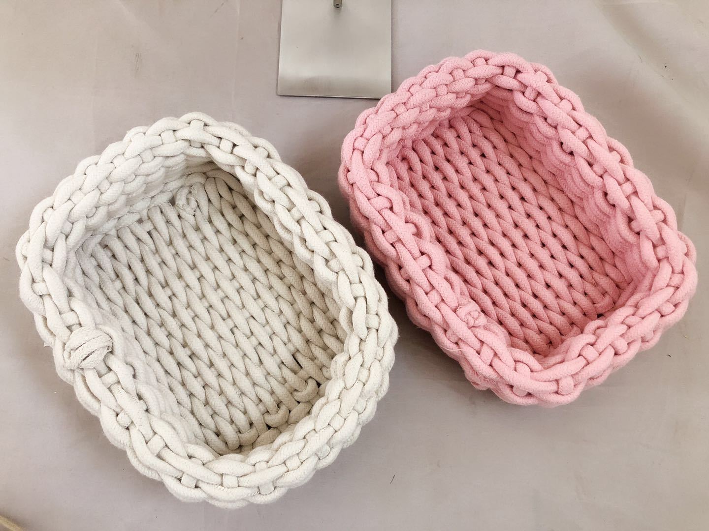 手工编织棉绳方形收纳篮 杂物收纳筐化妆品零食收纳筐小置物篮