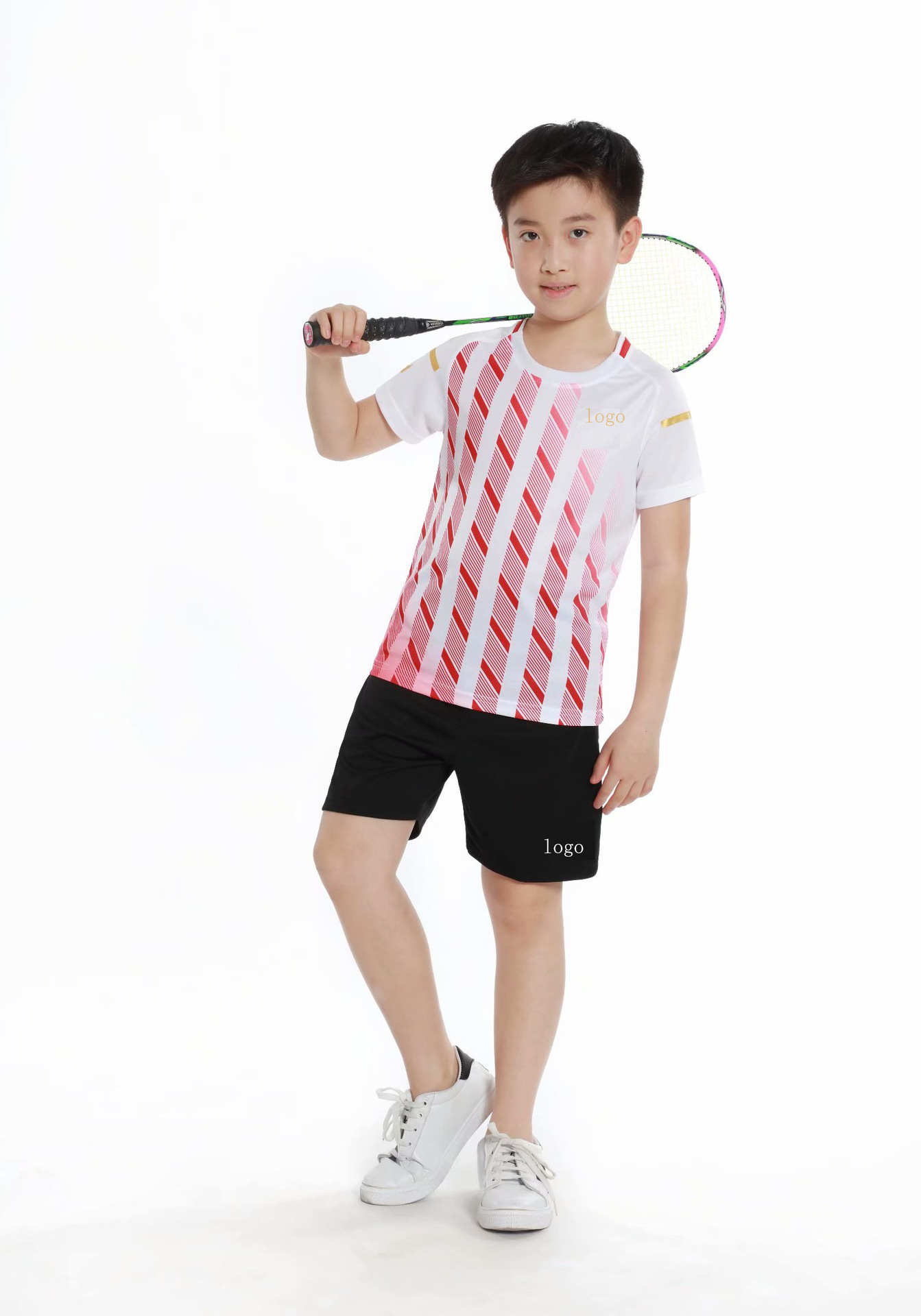 胜利儿童羽毛球服套装男童女童夏圆领短袖短裤 小孩乒乓球服速干