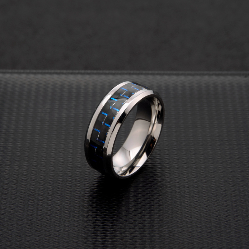 跨境电商货源 日韩碳纤维情侣戒指 钛钢蓝色简约潮男饰品指环配饰