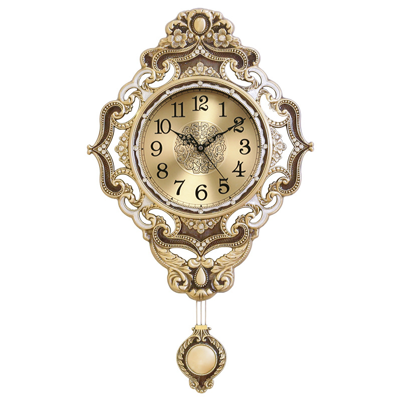 时尚轻奢纯铜钟表客厅家用欧式静音挂钟创意个性大气6351铜摇摆黄