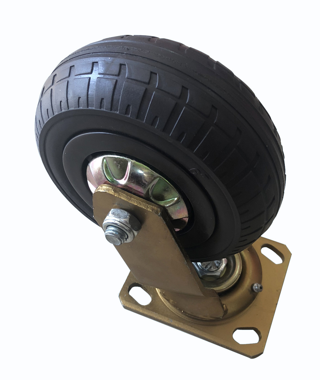 阳江镀黄锌塑心发泡轮 双滚珠轴承橡胶万向脚轮 工厂手推车万向轮