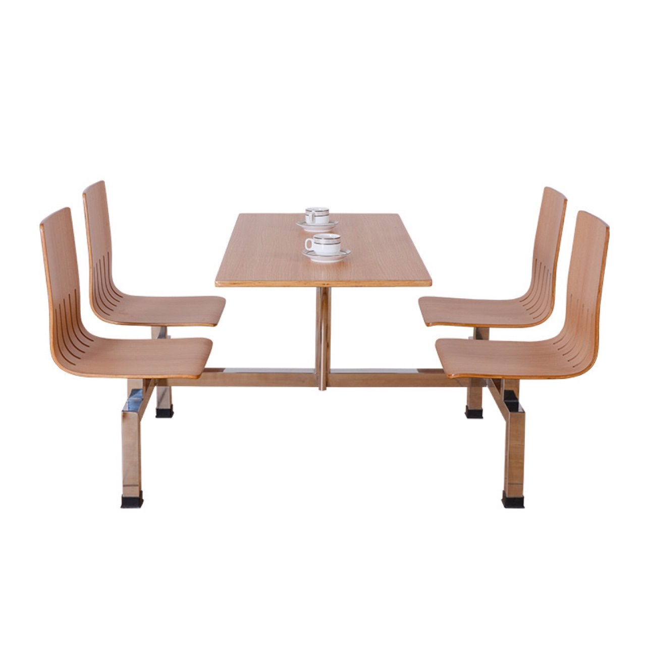 东莞迪佳厂家员工食堂桌椅不锈钢桌面四人连体餐桌椅组合快餐桌椅