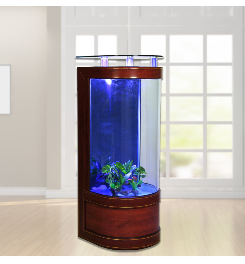 2019新款半圆鱼缸靠墙半圆柱红木家用玻璃鱼缸水族箱厂家批发鱼缸